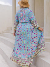 Load image into Gallery viewer, Plus Size Printed Tie Neck Top and Skirt Set