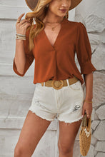 Load image into Gallery viewer, Notched Half Sleeve Blouse