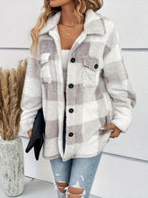 Load image into Gallery viewer, Plaid Dropped Shoulder Long Sleeve Plush Coat