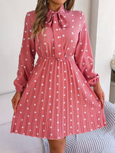 Load image into Gallery viewer, Polka Dot Tie Neck Pleated Dress
