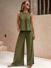 Load image into Gallery viewer, Round Neck Sleeveless Top and Wide Leg Pants Set