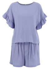 Load image into Gallery viewer, Ruffled Round Neck Top and Shorts Set