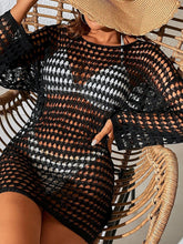 Load image into Gallery viewer, Openwork Boat Neck Long Sleeve Cover-Up