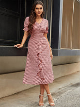 Load image into Gallery viewer, Printed V-Neck Flounce Sleeve Midi Dress