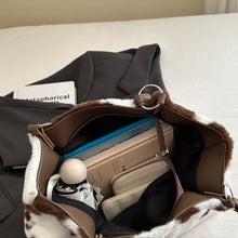 Load image into Gallery viewer, Cow Print Furry Tote Bag