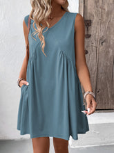 Load image into Gallery viewer, Ivy Lane Ruched V-Neck Sleeveless Mini Dress