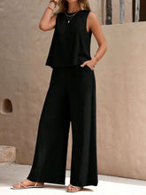 Load image into Gallery viewer, Round Neck Sleeveless Top and Wide Leg Pants Set