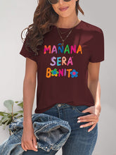 Load image into Gallery viewer, Letter Graphic Round Neck Short Sleeve T-Shirt