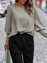 Load image into Gallery viewer, Decorative Button Round Neck Long Sleeve Blouse