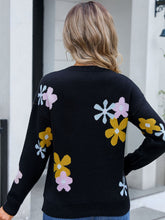 Load image into Gallery viewer, Angel Wings Flower Round Neck Dropped Shoulder Sweater