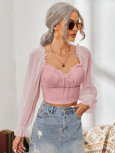 Load image into Gallery viewer, Mesh Sweetheart Neck Flounce Sleeve Top
