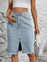Load image into Gallery viewer, Raw Hem Slit Denim Skirt