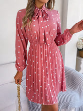 Load image into Gallery viewer, Polka Dot Tie Neck Pleated Dress
