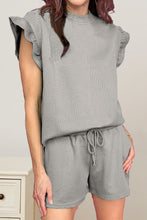 Load image into Gallery viewer, Slit Round Neck Top and Drawstring Shorts Set