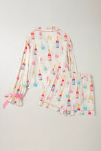 Load image into Gallery viewer, Bow Printed Collared Neck Top and Drawstring Shorts Lounge Set