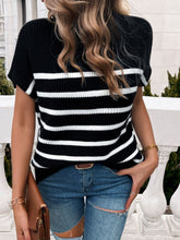 Load image into Gallery viewer, Striped Mock Neck Short Sleeve Sweater