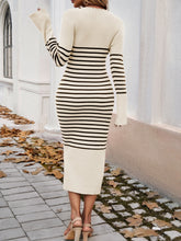 Load image into Gallery viewer, Striped V-Neck Long Sleeve Sweater Dress