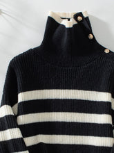 Load image into Gallery viewer, Buttoned Striped Long Sleeve Sweater