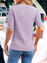 Load image into Gallery viewer, Eyelet Round Neck Half Sleeve Knit Top