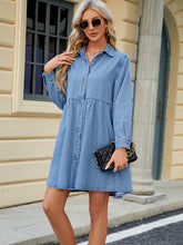 Load image into Gallery viewer, Tiered Button Up Long Sleeve Denim Dress