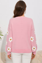 Load image into Gallery viewer, Flower Round Neck Dropped Shoulder Sweater