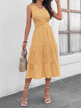 Load image into Gallery viewer, Striped Johnny Collar Sleeveless Midi Dress