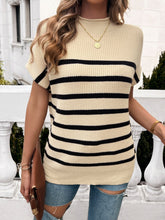 Load image into Gallery viewer, Striped Mock Neck Short Sleeve Sweater