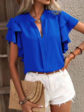 Load image into Gallery viewer, Ruffled Notched Short Sleeve Blouse