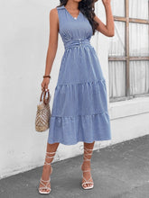 Load image into Gallery viewer, Striped Johnny Collar Sleeveless Midi Dress