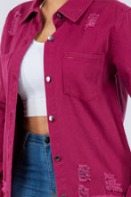 Load image into Gallery viewer, American Bazi Distressed Button Up Long Sleeve Denim Jacket