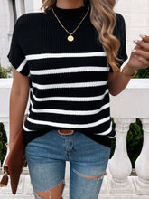 Load image into Gallery viewer, Striped Mock Neck Short Sleeve Sweater