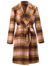 Load image into Gallery viewer, Tied Plaid Collared Neck Coat