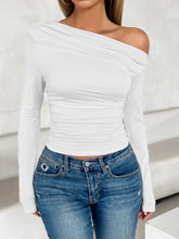 Load image into Gallery viewer, Ruched One Shoulder Long Sleeve T-Shirt