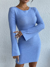 Load image into Gallery viewer, Backless Round Neck Long Sleeve Sweater Dress