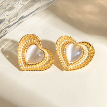 Load image into Gallery viewer, Stainless Steel Cat's Eye Stone Heart Earrings