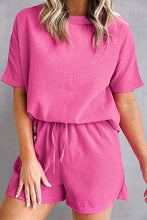 Load image into Gallery viewer, Waffle-Knit Round Neck Top and Shorts Set
