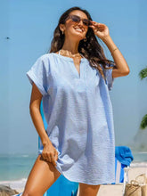 Load image into Gallery viewer, Striped Notched Short Sleeve Mini Dress