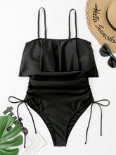 Load image into Gallery viewer, Drawstring Layered Spaghetti Strap One-Piece Swimwear