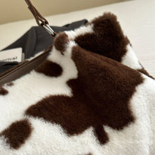 Load image into Gallery viewer, Cow Print Furry Tote Bag
