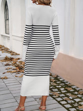 Load image into Gallery viewer, Striped V-Neck Long Sleeve Sweater Dress