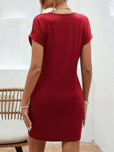 Load image into Gallery viewer, Notched Short Sleeve Mini Tee Dress