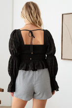 Load image into Gallery viewer, MUSTARD SEED Shirred Smocked Peplum Long Sleeve Top