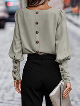 Load image into Gallery viewer, Decorative Button Round Neck Long Sleeve Blouse