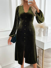 Load image into Gallery viewer, Perfee Slit V-Neck Long Sleeve Midi Dress
