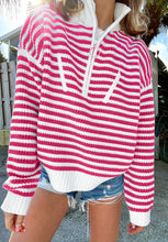 Load image into Gallery viewer, Striped Half Zip Mock Neck Long Sleeve Sweater