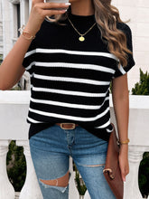 Load image into Gallery viewer, Striped Mock Neck Short Sleeve Sweater