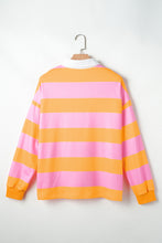 Load image into Gallery viewer, Contrast Striped Collared Neck Long Sleeve Sweatshirt