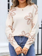 Load image into Gallery viewer, Angel Wings Flower Round Neck Dropped Shoulder Sweater