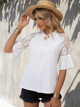 Load image into Gallery viewer, Lace Detail Tie Neck Half Sleeve Blouse