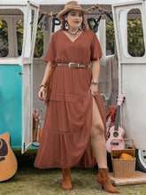 Load image into Gallery viewer, Plus Size Tie Neck Flutter Sleeve Midi Dress